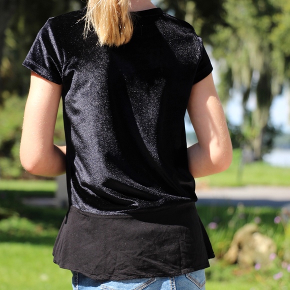 p.s. from Aeropostale Black Short-Sleeve Velvet Shirt with Flutter-Edge - Picture 3 of 8
